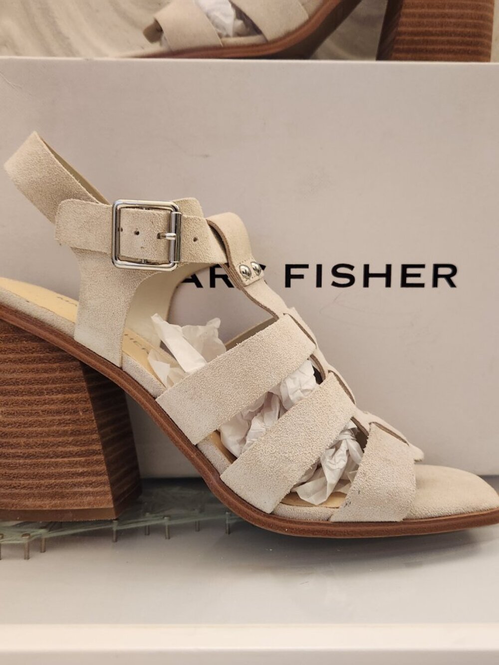 Marc Fisher Suede "Fynlee" Ivory Heeled Sandals. NIB. Size Various